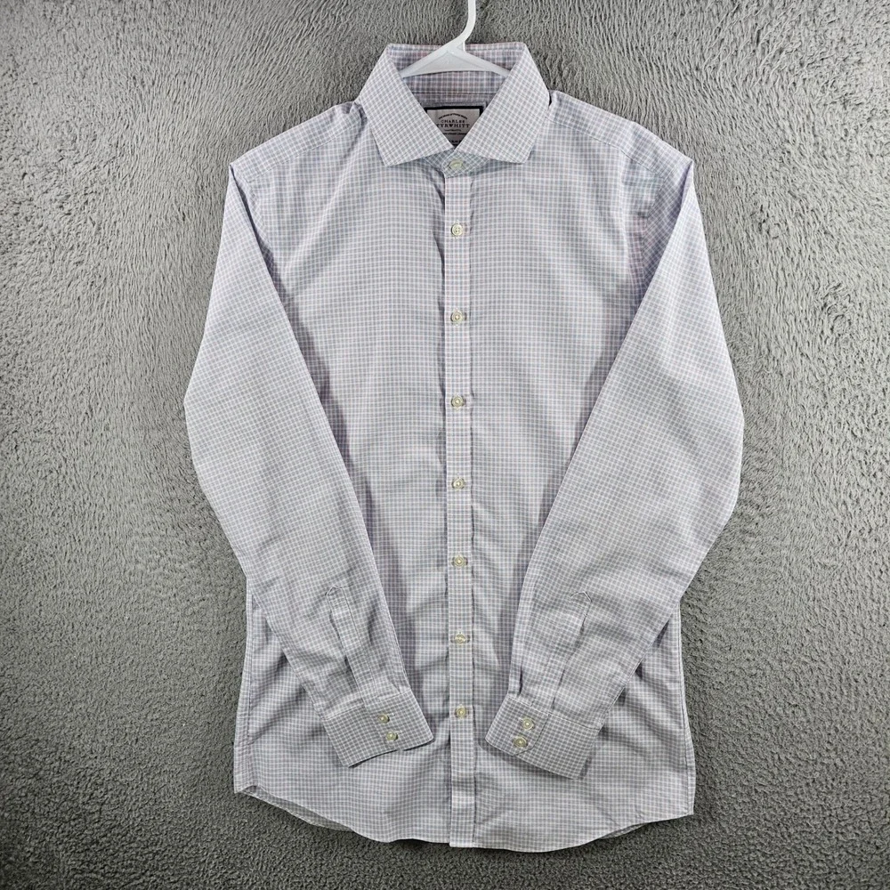 Charles Tyrwhitt Extra Slim Fit Non-Iron Check Dress Shirt 15.5 35 Blue Pink
